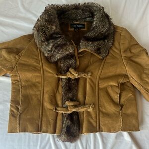 Steve Madden Brown Teddy Jacket with Faux Fur Trim